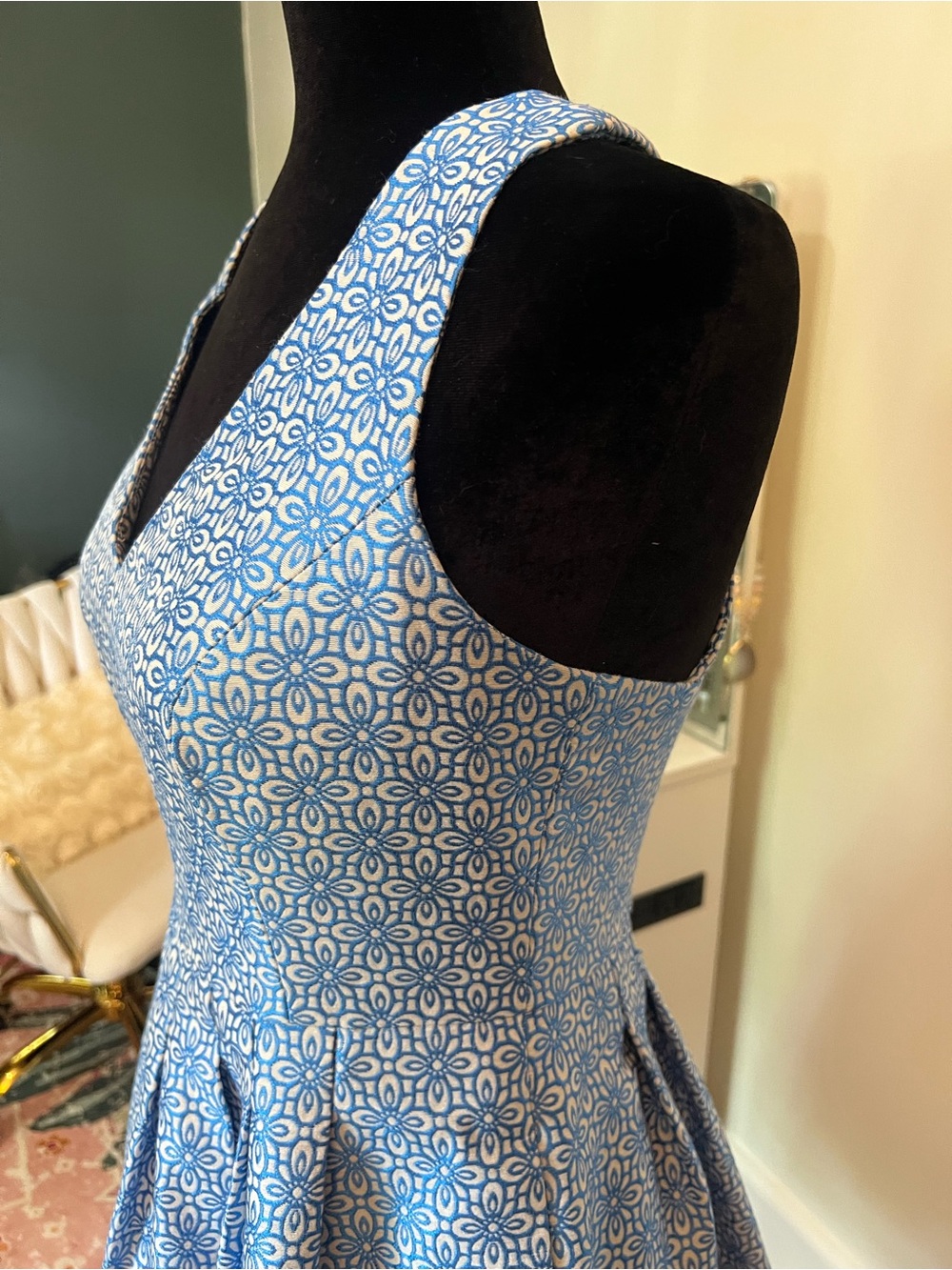 Banana Republic Blue White Fit & Flare Jacquard Dress Size 4 Sleeveless - Picture 10 of 14